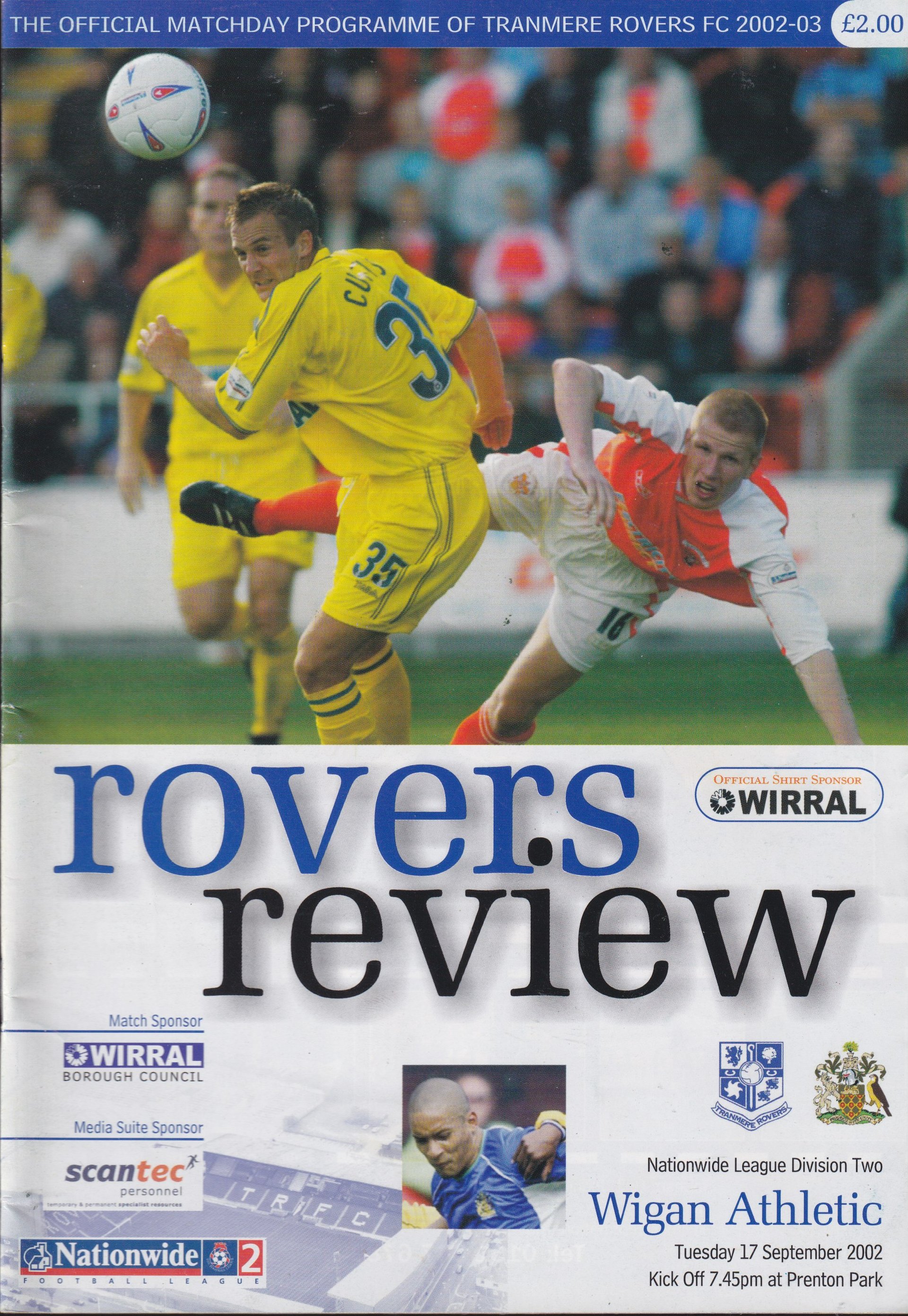 Tranmere Rovers v Wigan Athletic match programme